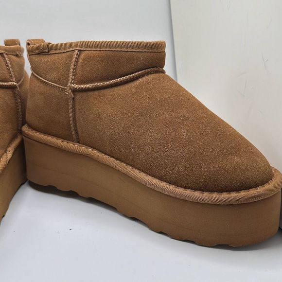 CUSHIONAIRE Women's Genuine Suede pull on platform boot +Memory Foam 8 CHESTNUT - Picture 6 of 7